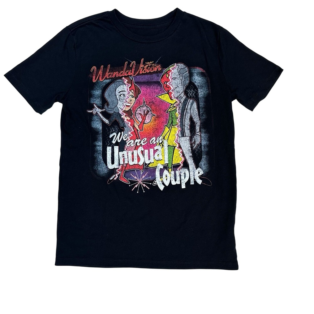 Marvel WandaVision Youth T-Shirt Size Large Black Unusual Couple Retro‎ Comic